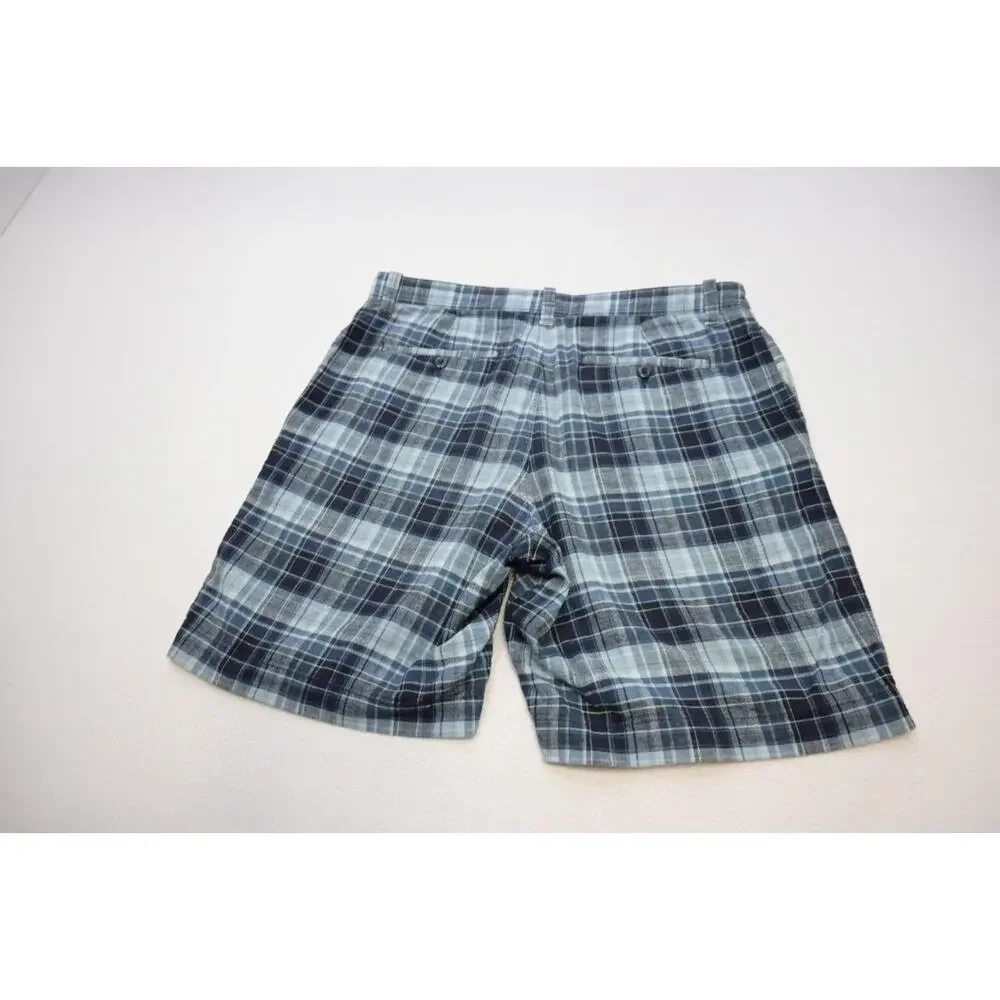 Eddie Bauer Linen Blend Shorts Relaxed Plaid Outdoors Hiking Camp‎ Mens Size 35
